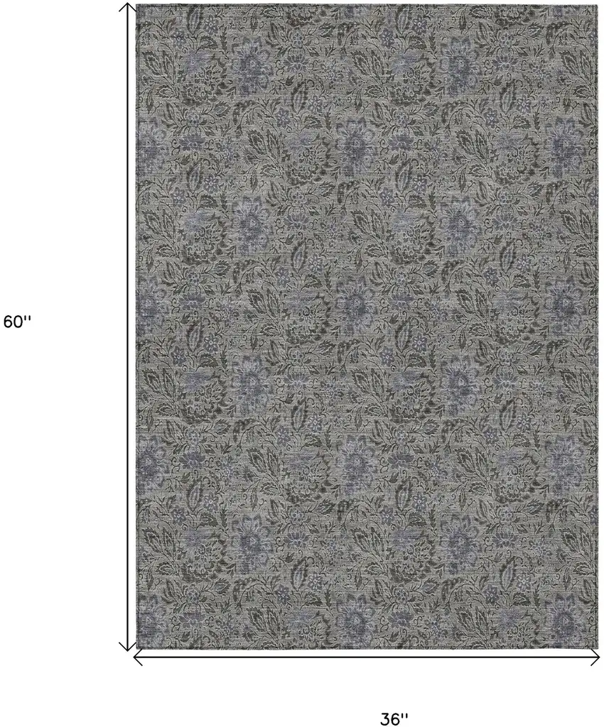 Khaki Taupe And Gray Floral Washable Indoor Outdoor Area Rug Photo 3