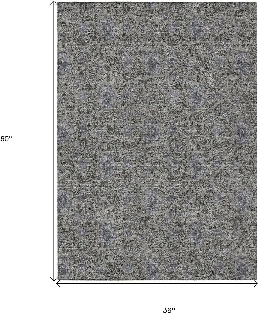 Khaki Taupe And Gray Floral Washable Indoor Outdoor Area Rug Photo 3