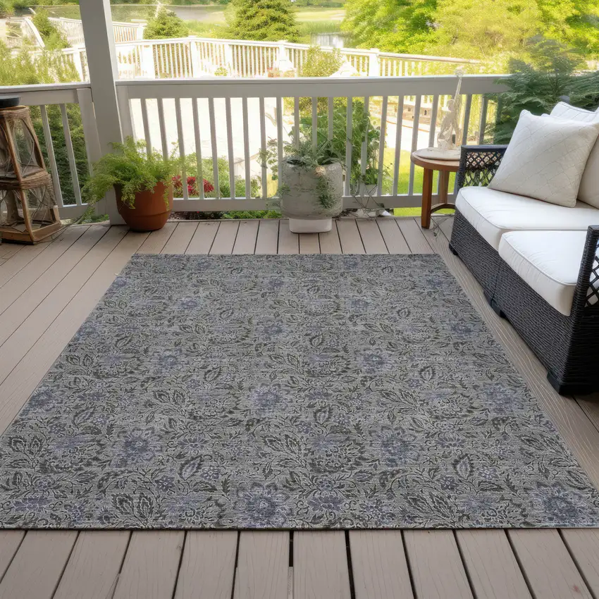 Khaki Taupe And Gray Floral Washable Indoor Outdoor Area Rug Photo 6