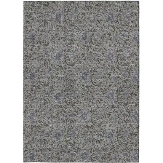 Khaki Taupe And Gray Floral Washable Indoor Outdoor Area Rug Photo 5