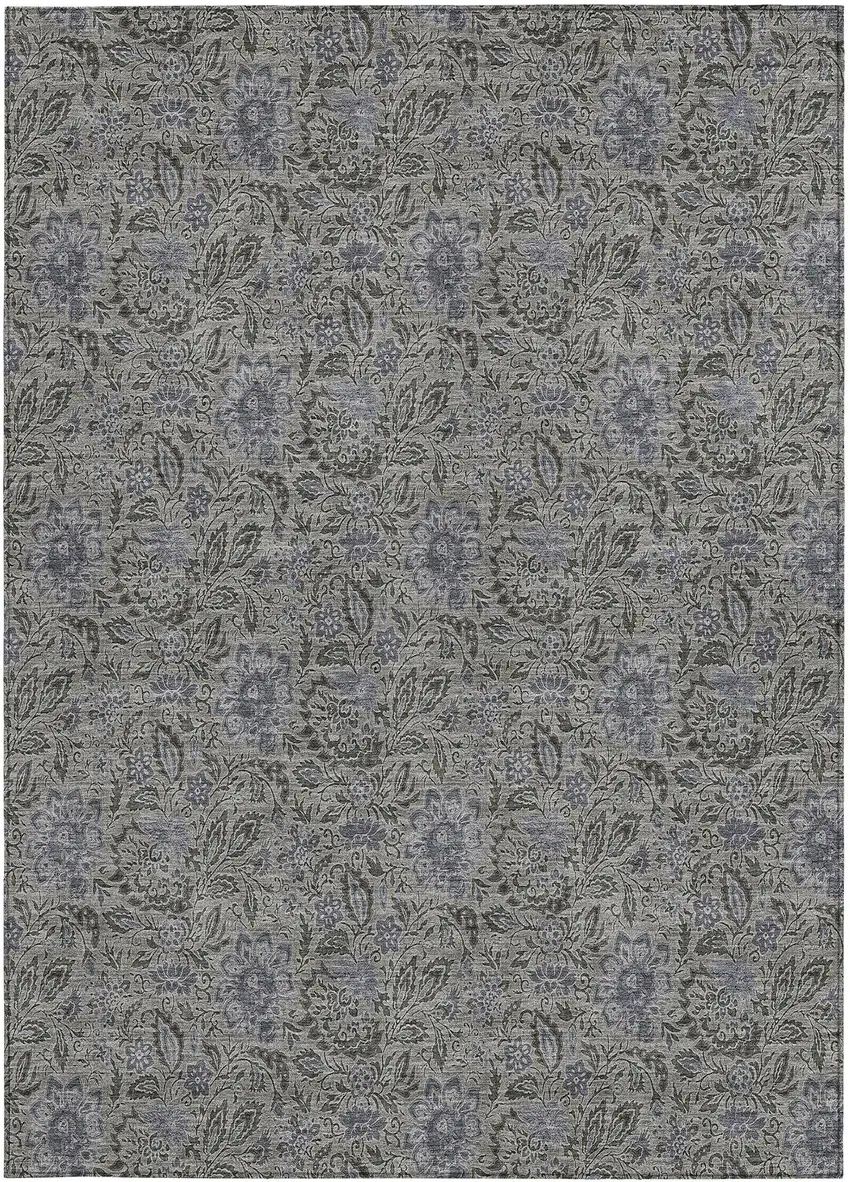 Khaki Taupe And Gray Floral Washable Indoor Outdoor Area Rug Photo 5