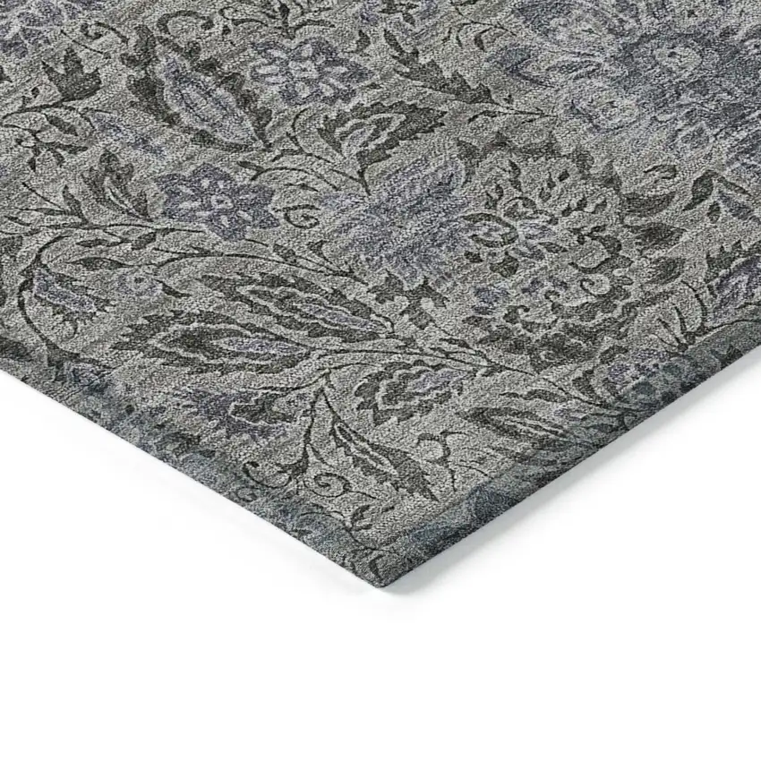 Khaki Taupe And Gray Floral Washable Indoor Outdoor Area Rug Photo 4