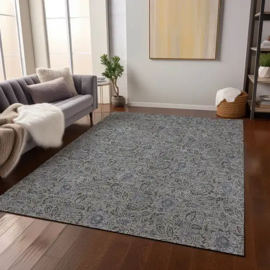 Khaki Taupe And Gray Floral Washable Indoor Outdoor Area Rug Photo 7