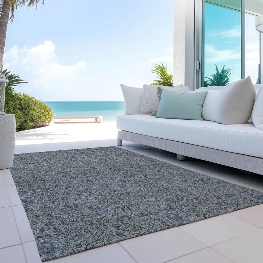 Khaki Taupe And Gray Floral Washable Indoor Outdoor Area Rug Photo 9