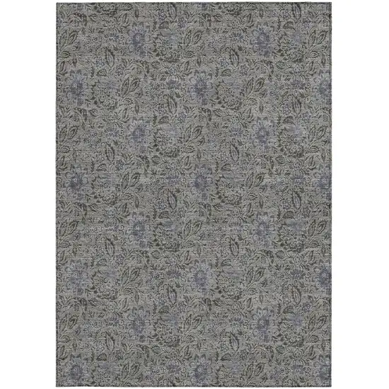 Khaki Taupe And Gray Floral Washable Indoor Outdoor Area Rug Photo 5