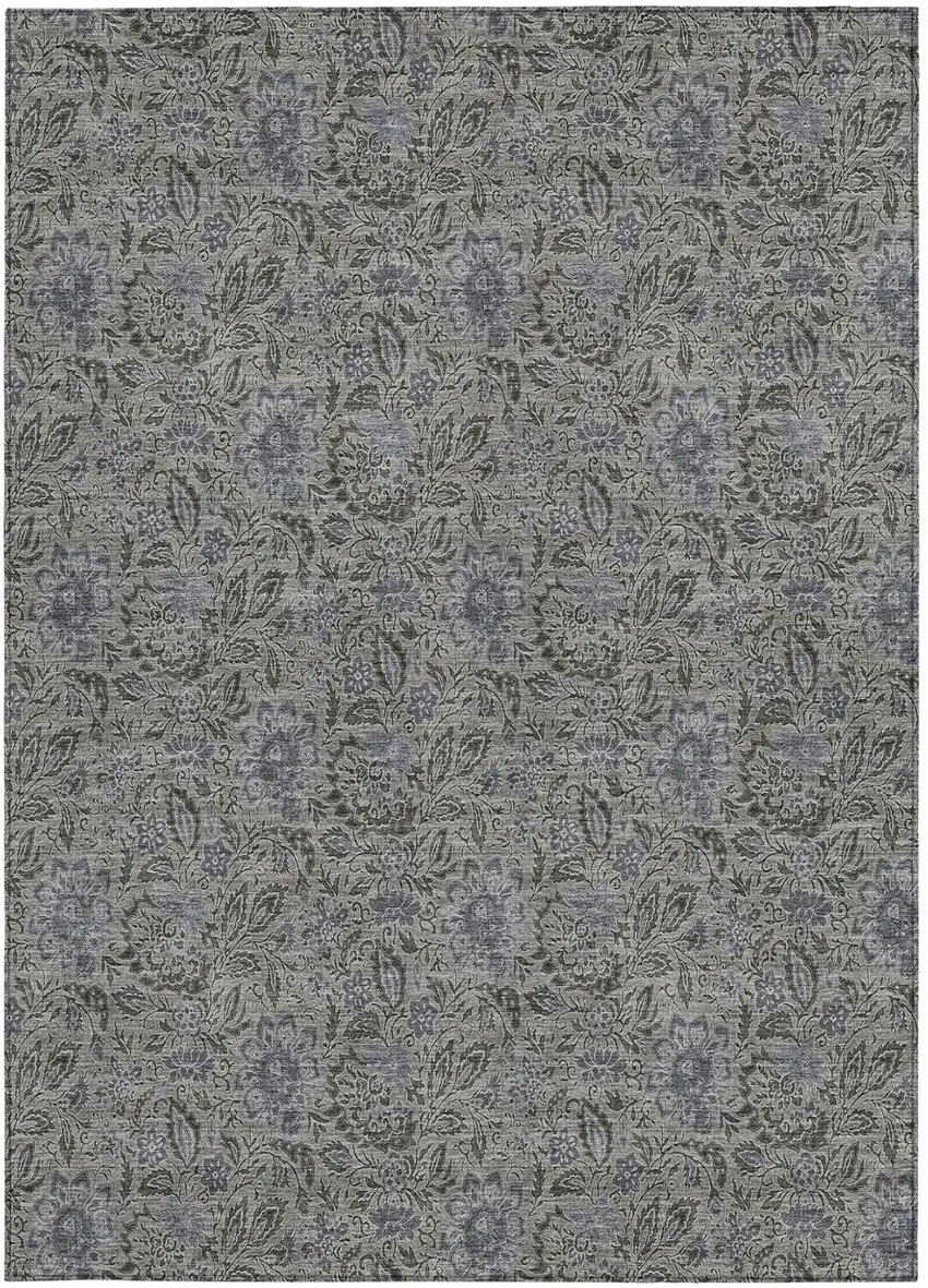 Khaki Taupe And Gray Floral Washable Indoor Outdoor Area Rug Photo 5