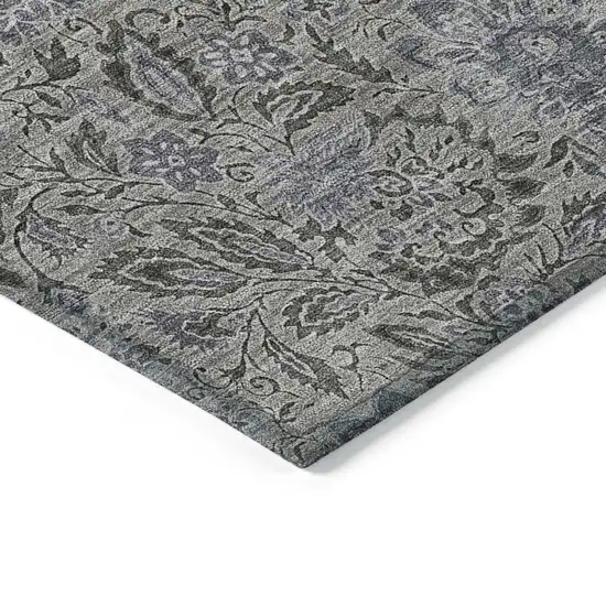 Khaki Taupe And Gray Floral Washable Indoor Outdoor Area Rug Photo 4
