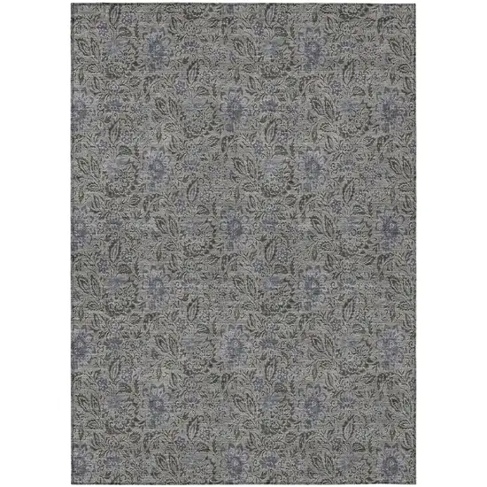 Khaki Taupe And Gray Floral Washable Indoor Outdoor Area Rug Photo 2