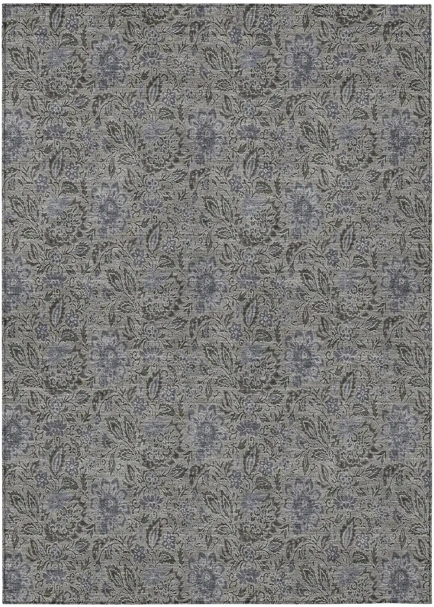 Khaki Taupe And Gray Floral Washable Indoor Outdoor Area Rug Photo 2