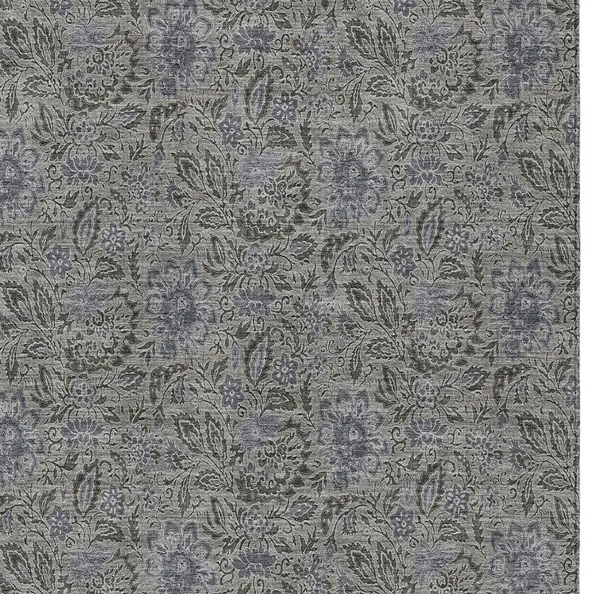 Khaki Taupe And Gray Floral Washable Indoor Outdoor Area Rug Photo 6