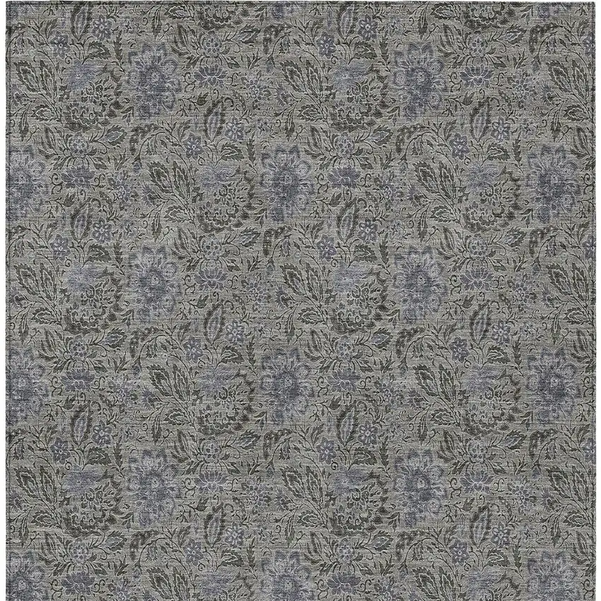 Khaki Taupe And Gray Floral Washable Indoor Outdoor Area Rug Photo 5