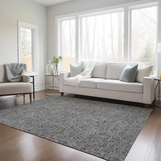 Khaki Taupe And Gray Floral Washable Indoor Outdoor Area Rug Photo 9