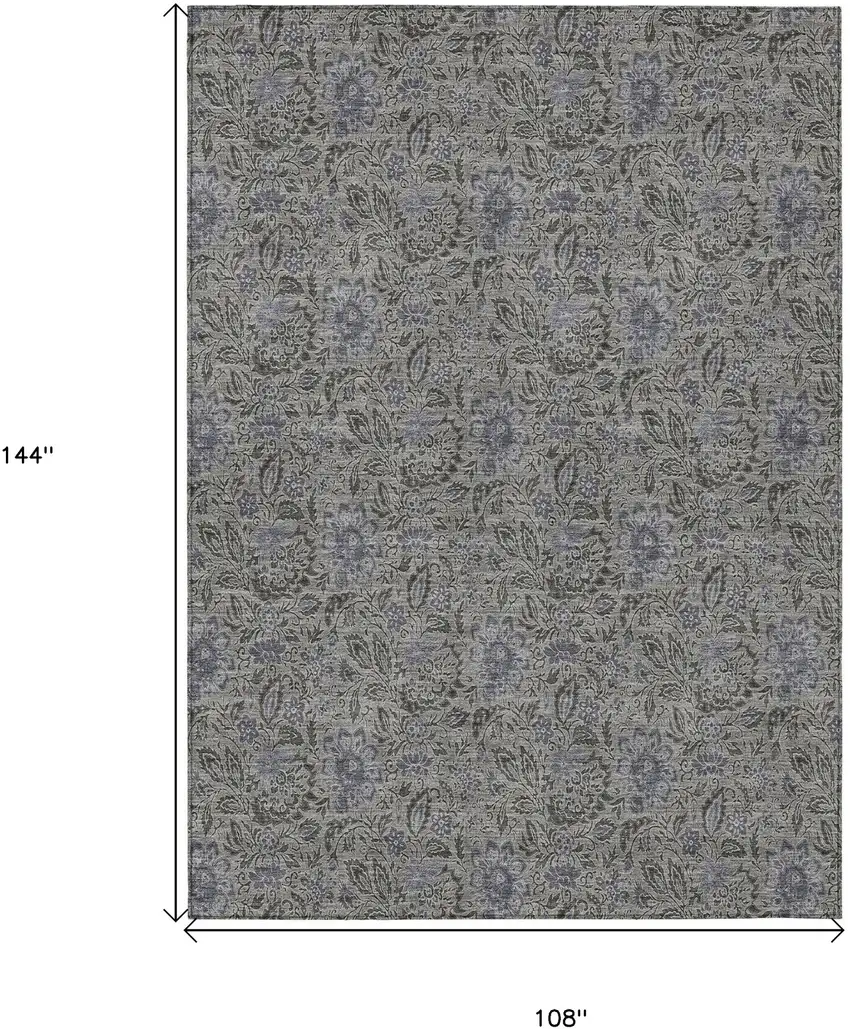 Khaki Taupe And Gray Floral Washable Indoor Outdoor Area Rug Photo 3