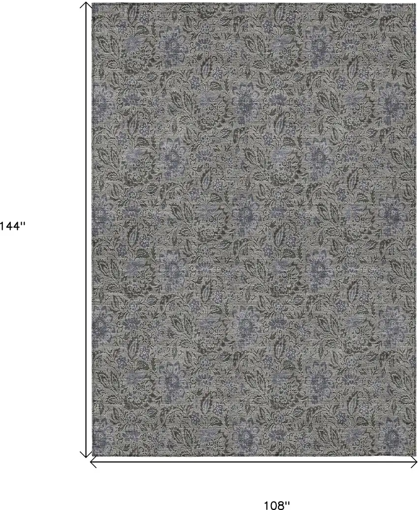 Khaki Taupe And Gray Floral Washable Indoor Outdoor Area Rug Photo 3