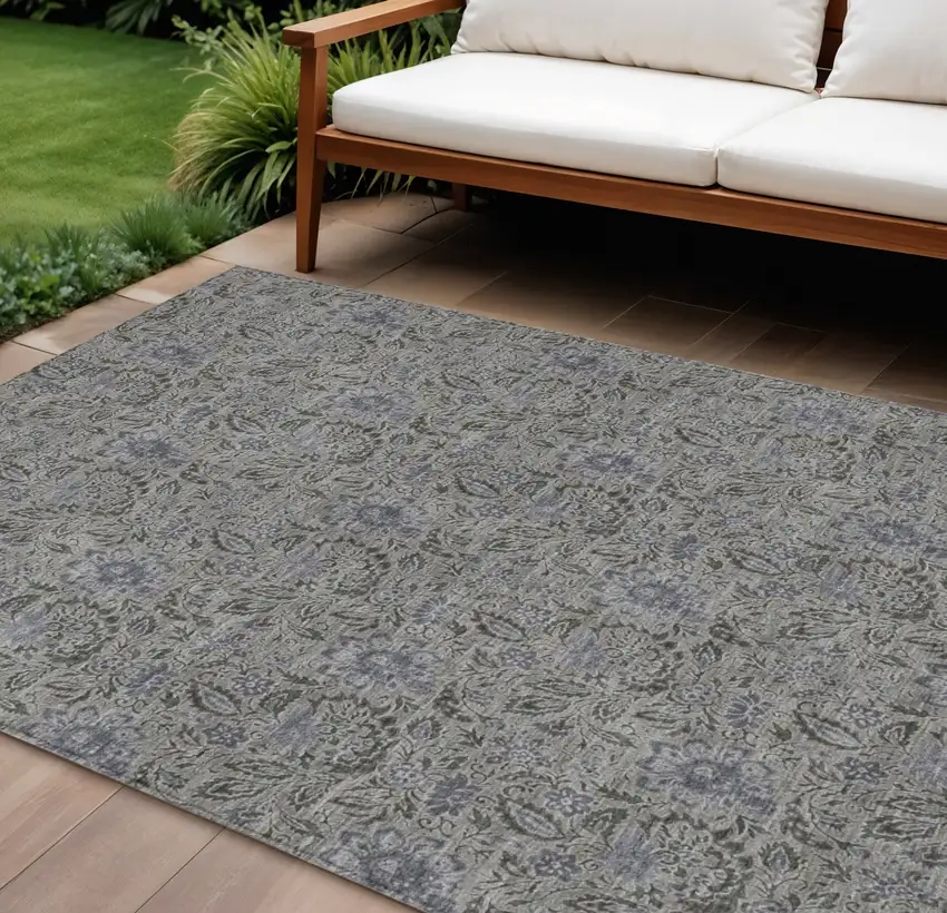 Khaki Taupe And Gray Floral Washable Indoor Outdoor Area Rug Photo 1