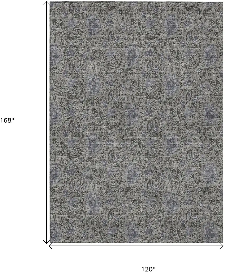 Khaki Taupe And Gray Floral Washable Indoor Outdoor Area Rug Photo 3