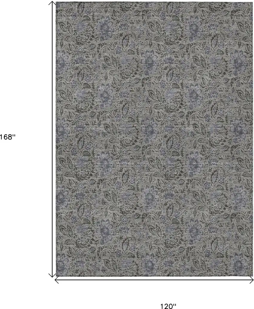 Khaki Taupe And Gray Floral Washable Indoor Outdoor Area Rug Photo 3