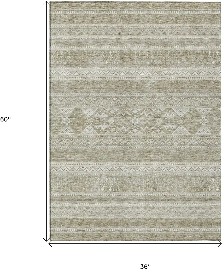Khaki Taupe And Ivory Southwestern Washable Indoor Outdoor Area Rug Photo 3