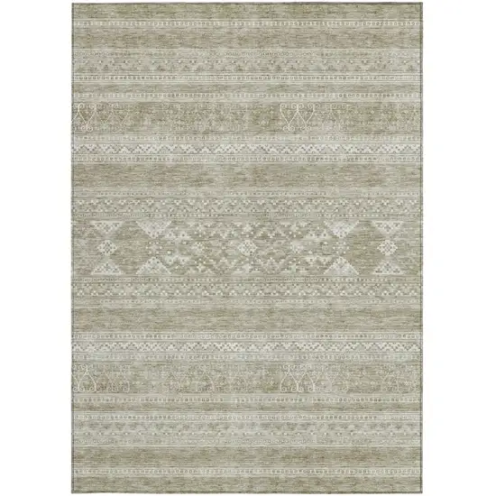 Khaki Taupe And Ivory Southwestern Washable Indoor Outdoor Area Rug Photo 5