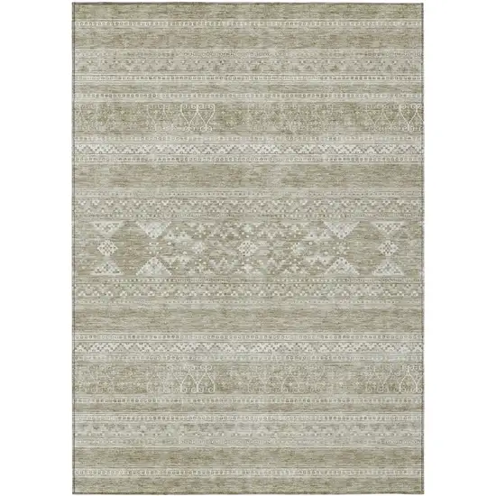 Khaki Taupe And Ivory Southwestern Washable Indoor Outdoor Area Rug Photo 1