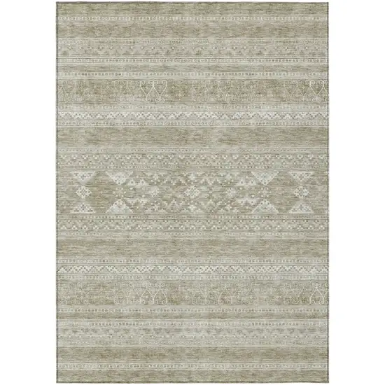 Khaki Taupe And Ivory Southwestern Washable Indoor Outdoor Area Rug Photo 1