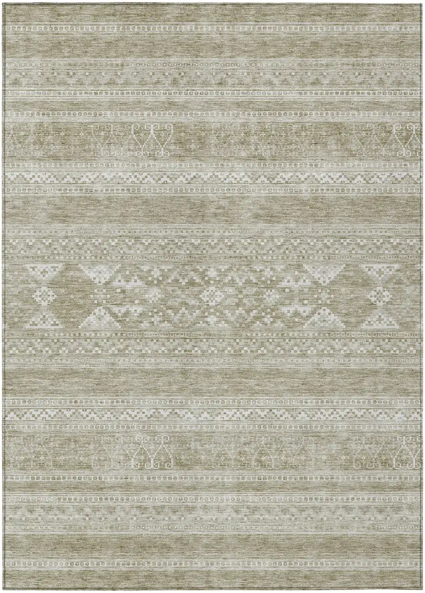 Khaki Taupe And Ivory Southwestern Washable Indoor Outdoor Area Rug Photo 1