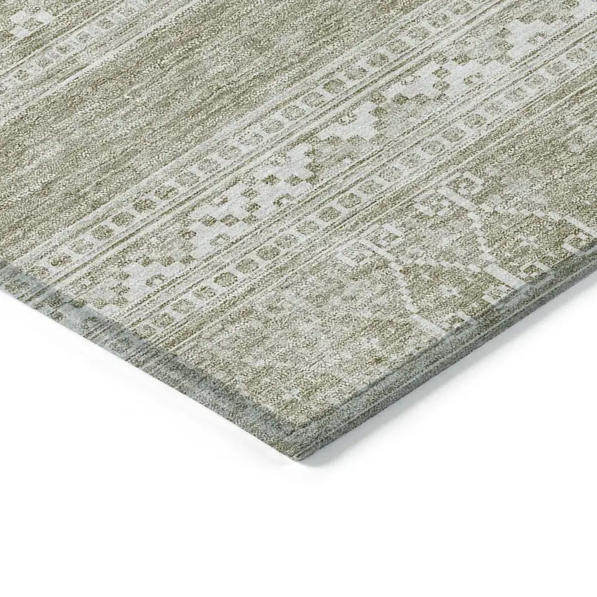 Khaki Taupe And Ivory Southwestern Washable Indoor Outdoor Area Rug Photo 4