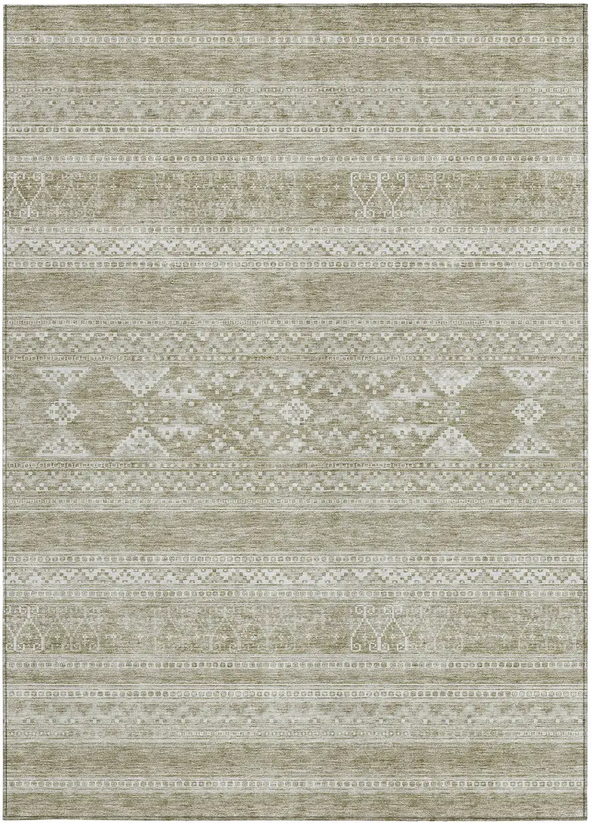 Khaki Taupe And Ivory Southwestern Washable Indoor Outdoor Area Rug Photo 4
