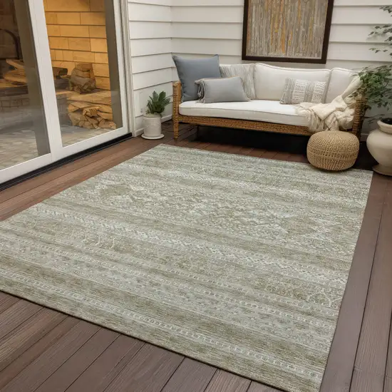 Khaki Taupe And Ivory Southwestern Washable Indoor Outdoor Area Rug Photo 5