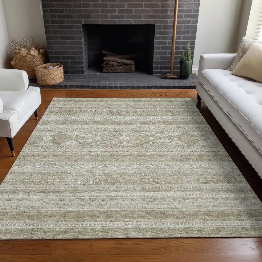 Khaki Taupe And Ivory Southwestern Washable Indoor Outdoor Area Rug Photo 6