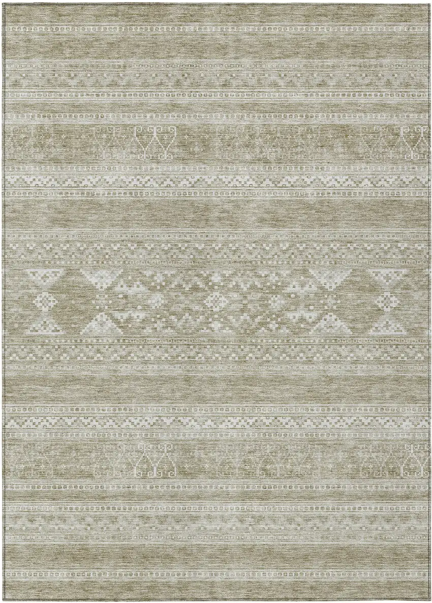 Khaki Taupe And Ivory Southwestern Washable Indoor Outdoor Area Rug Photo 1