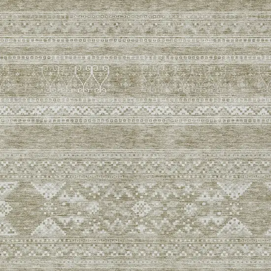 Khaki Taupe And Ivory Southwestern Washable Indoor Outdoor Area Rug Photo 4