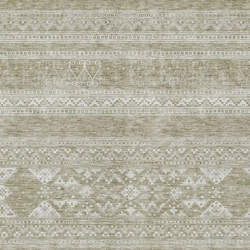 Khaki Taupe And Ivory Southwestern Washable Indoor Outdoor Area Rug Photo 4
