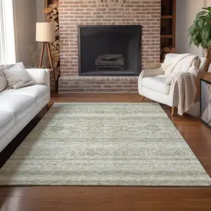 Photo of Khaki Taupe And Ivory Southwestern Washable Indoor Outdoor Area Rug