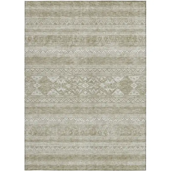 Khaki Taupe And Ivory Southwestern Washable Indoor Outdoor Area Rug Photo 5