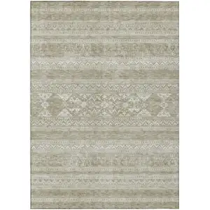 Photo of Khaki Taupe And Ivory Southwestern Washable Indoor Outdoor Area Rug