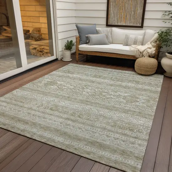 Khaki Taupe And Ivory Southwestern Washable Indoor Outdoor Area Rug Photo 6