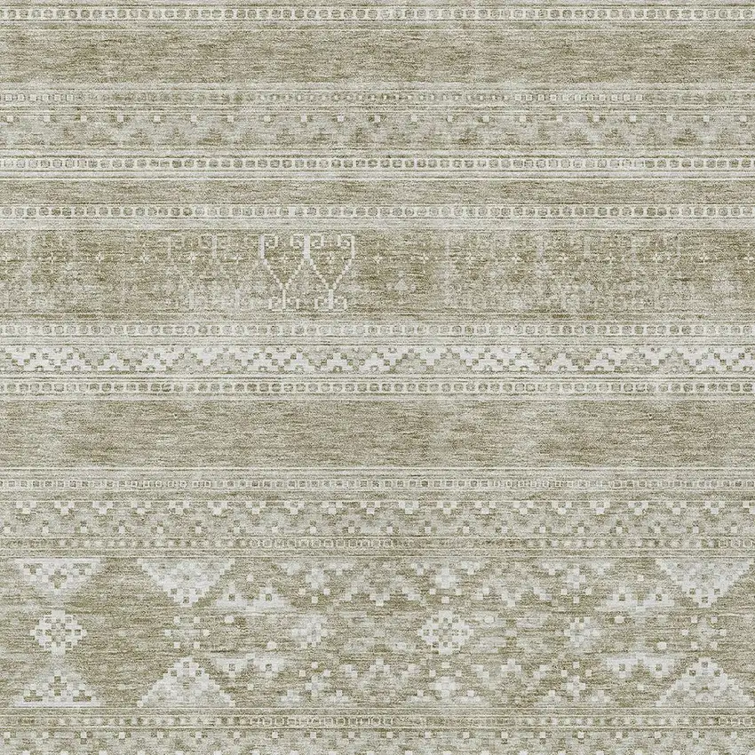 Khaki Taupe And Ivory Southwestern Washable Indoor Outdoor Area Rug Photo 4
