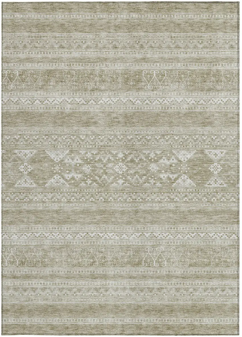 Khaki Taupe And Ivory Southwestern Washable Indoor Outdoor Area Rug Photo 5