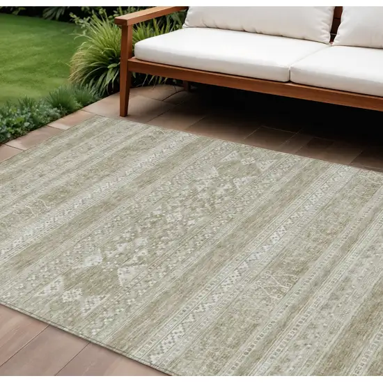 Khaki Taupe And Ivory Southwestern Washable Indoor Outdoor Area Rug Photo 1