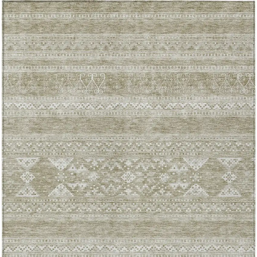 Khaki Taupe And Ivory Southwestern Washable Indoor Outdoor Area Rug Photo 4