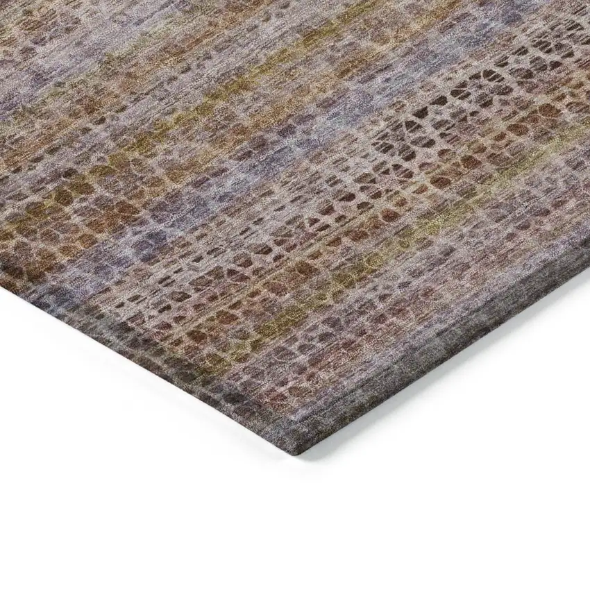 Khaki Taupe And Lavender Striped Washable Indoor Outdoor Area Rug Photo 3