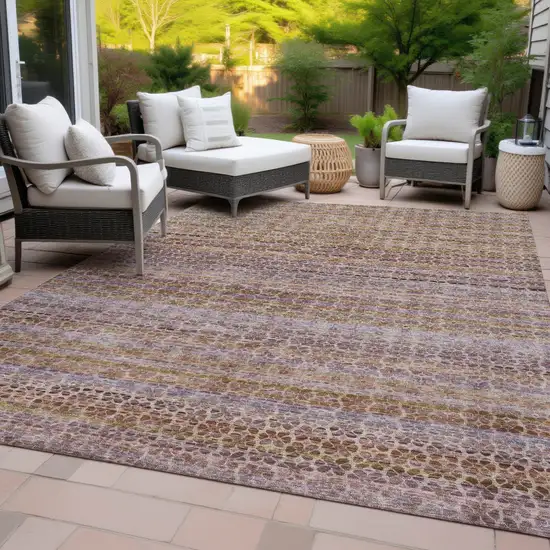 Khaki Taupe And Lavender Striped Washable Indoor Outdoor Area Rug Photo 7