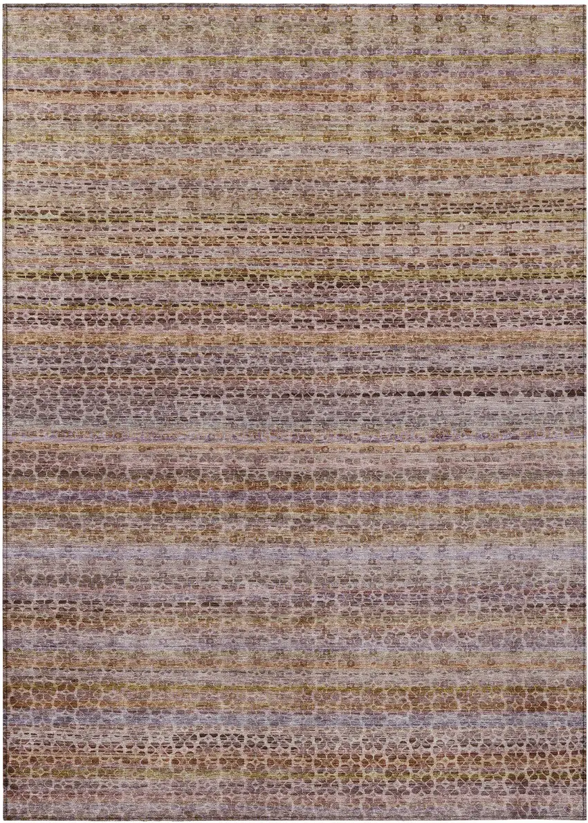 Khaki Taupe And Lavender Striped Washable Indoor Outdoor Area Rug Photo 1