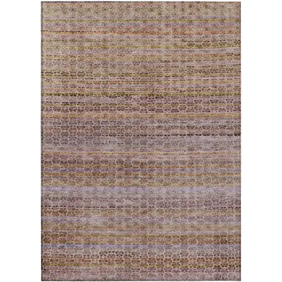 Khaki Taupe And Lavender Striped Washable Indoor Outdoor Area Rug Photo 1