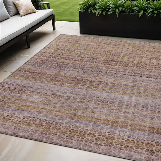 Khaki Taupe And Lavender Striped Washable Indoor Outdoor Area Rug Photo 2