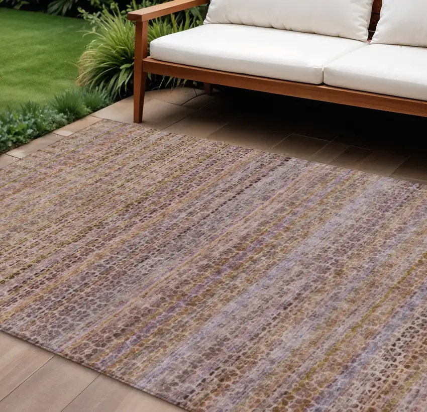 Khaki Taupe And Lavender Striped Washable Indoor Outdoor Area Rug Photo 2