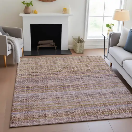 Khaki Taupe And Lavender Striped Washable Indoor Outdoor Area Rug Photo 6