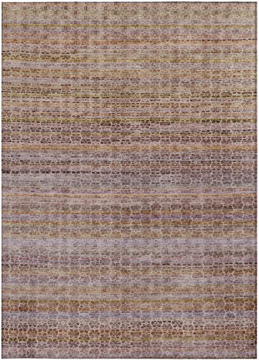 Khaki Taupe And Lavender Striped Washable Indoor Outdoor Area Rug Photo 3
