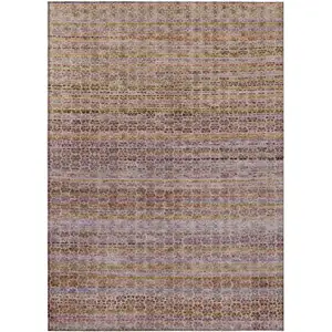 Photo of Khaki Taupe And Lavender Striped Washable Indoor Outdoor Area Rug